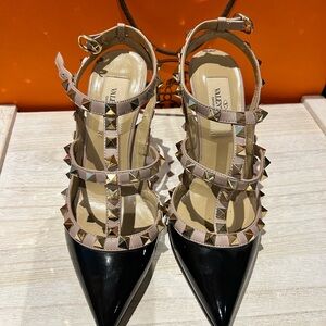 Valentino Black and Tan Rockstud Heels